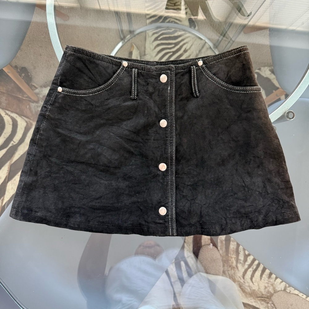 Hugo Buscati Black Suede Button-Front Mini Skirt